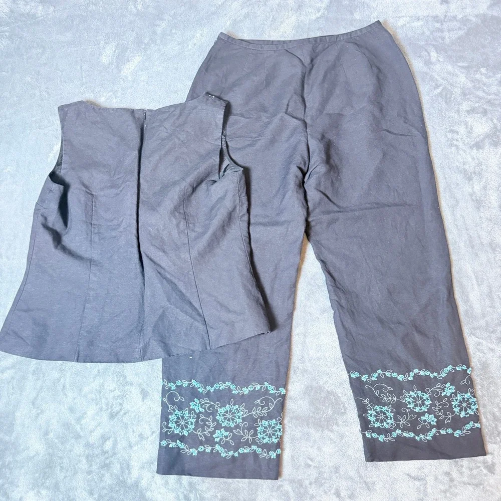 Yves Cossette Depeche SZ 10 Vintage Beaded Floral Embroidered 2 Piece Pant Set